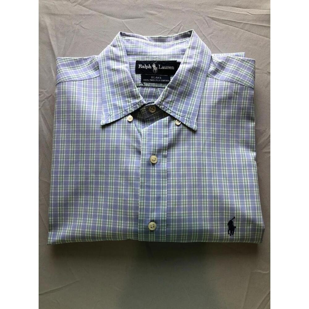 Ralph Lauren Blake Button Down ShortSleeve Shirt Pastel Blue & Green Plaid Large